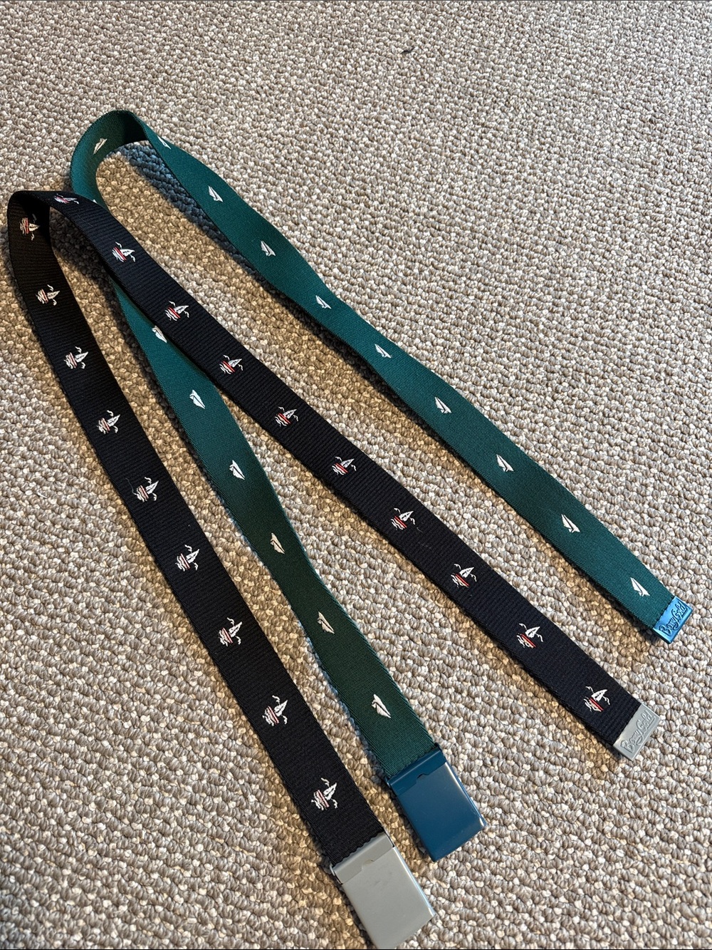 Benny Gold Designer Men's Green and Black Woven Web Belt with Metal Tip